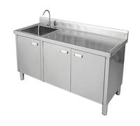 Fregadero Independiente de un Solo Pozo, Tarja Multifuncional Comercial Resistente de Acero Inoxidable con Gabinete for Restaurante, Cocina, Lavandería, Taller, Garaje(Left Bowl,57x19.7in/145x50cm)