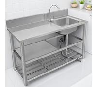 Fregadero independiente for exteriores, restaurante, lavandería, garaje, fregadero de taller con patas, utilitario acero(100 * 50 * 80cm)