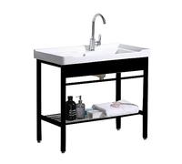 Fregadero Independiente for Lavandería, Lavabo de Cerámica con Tabla de Lavar Patas de Metal de Acero Inoxidable Soporte y Kit de Drenaje, for Lavadero, Lavadero, Garaje, Sótano ( Size : 70X48CM )