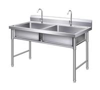 Fregadero independiente para exteriores, doble cuenco 304, de acero inoxidable, fregadero de cocina, comercial, restaurante, fregadero con grifo, para garaje, lavadero, 100 cm x 50 cm x 80 cm