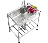 Fregadero independiente todo en uno de acero inoxidable, estación de lavado completa con soporte reforzado, grifo y kit de drenaje completo, fregadero multiusos for cocina, lavandería, garaje exterior