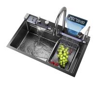 Fregadero Individual Grande De Acero Inoxidable Con Ducha En Cascada, Lavabo De Cocina Para Lavar Verduras, Lavavajillas, Botón De Liberación Fácil De Agua Para Uso Doméstico(75 * 45 * 22cm)