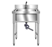 Fregadero individual independiente, fregadero de cocina de acero inoxidable de 30" para preparación y lavado de servicios, fregadero industrial con grifos, para lavandería, interior y exterior, garaje