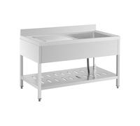 Royal Catering Fregadero Industrial de Cocina con Gran Capacidad RCSSS-140X70-S (Dimensiones de la mesa: 140 x 70 m, Cuba: 510x520x245 mm, Acero inoxidable)