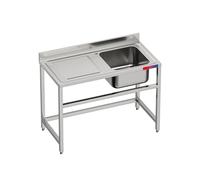 Fregadero Industrial Acero Inoxidable, 1 Seno con Escurridor, 120x60x85cm, Barra de Refuerzo, Peto Sanitario, Patas Regulables, Ideal Hostelería y Profesionales (Monomando Dos Aguas, Seno Derecha)
