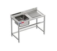 Fregadero Industrial Acero Inoxidable, 1 Seno con Escurridor, 120x60x85cm, Barra de Refuerzo, Peto Sanitario, Patas Regulables, Ideal Hostelería y Profesionales (Monomando Codo, Seno Izquierda)