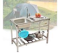 Fregadero Industrial Comercial Con Estante Inferior Fregadero Independiente Con Encimera Portatil Fregadero De Acero Inoxidable Camping Con Grifo Para Garaje Restaurante Patio Exterior ( Size : 100x50