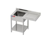 Fregadero Industrial con Hueco para Lavavasos en Acero Inoxidable, 1 Seno + Escurridor, 120x60x85cm, Balda inferior, Peto y Patas Regulables (Monomando Codo, Seno Izquierda)
