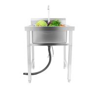 Fregadero industrial de acero inoxidable, 93 x 60 x 60 cm, independiente, borde de pliegue lateral, soporta hasta 150 kg, juego completo con grifo giratorio y desagüe para restaurante, hotel