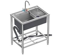 fregadero industrial de acero inoxidable de 1 compartimento con grifo de agua fría y caliente, fregadero para taller, profundidad 22cm