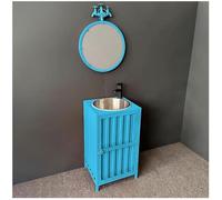 Fregadero industrial de pedestal de baño, tocador de hierro independiente con lavabo de acero inoxidable y almacenamiento, perfecto para uso comercial, incluye espejo