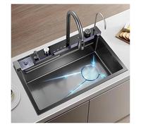 Fregadero inteligente en cascada y fregadero de cocina empotrable con enjuague de vidrio y tabla de cortar 80 × 46 cm / 31,5 × 18,1 pulgadas(75x46cm/29.5x18.1in)