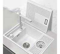 Fregadero Invisible Blanco De Acero Inoxidable con Lavavasos y Tapa - Barra De Cocina Oculta con Grifo Elevable (S : 55x32x22cm)