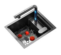 Fregadero Invisible De Acero Inoxidable Con Grifo/tapa, De Una Sola Ranura - Lavabo De Encimera Para Cocina Bar, Caravana Exterior Cafetería Hotel Para Lavar Verduras A Mano(Sink+faucet A,42*43*22cm)