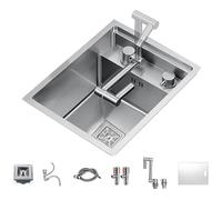 Fregadero Invisible De Barra De Acero Inoxidable Fregadero De Una Cubeta Oculto En La Cocina Lavabo Mini Plato Fregadero Pequeño con Tapa, Grifo Abatible (Color : Silver, S : 30 * 45 * 23cm)