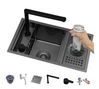 Fregadero Invisible Empotrado De Encimera Con Tapa Y Grifo Elevable. Lavavajillas Fregadero Preparación. Diseño Compacto Para Cocinas Comerciales Restaurantes Autocaravanas(55 * 32 * 23cm)