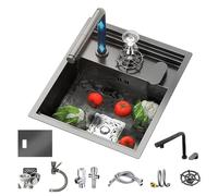 Fregadero mini bar de acero inoxidable con grifo extraíble, diseño de un solo tazón que ahorra espacio, 45 x 38 x 22 cm, ideal para cocinas, caravanas y espacios pequeños