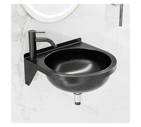 Fregadero Montado En La Pared, Mueble De Tocador Baño Esquina Acero Inoxidable, Diseño Un Solo Tazón Flotante, con Escurridor Y Grifo for Interiores, for Restaurantes RV en Sótanos(Black)