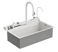 Fregadero Multifuncional Blanco Para Cocina, 68/75/80/85 Cm, Con Desagüe En Cascada, Fregadero Individual Grande, Acero Inoxidable 304(80CM)