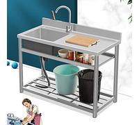 Fregadero Multifuncional de Acero Inoxidable 304 con Grifo, Juego de Fregadero de un Solo tazón de Calidad Comercial, Estante de Almacenamiento de Doble Capa, Adecuado para garajes y Jardine