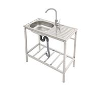 Fregadero multifuncional de acero inoxidable con superficie de trabajo y base, 75 x 40 x 75 cm, con grifo mezclador de 360°, para cocina, taller, camping, jardín
