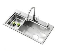 Fregadero Multifuncional De Un Solo Seno Con Relieve De Granos De Arroz Fregadero De Cocina De Acero Inoxidable Con Grifo Extraíble Válvula Angular Dispensador De Jabón(82X45)