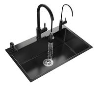 Fregadero Multifuncional De Un Solo Seno, Fregadero De Cocina Con Cascada, Acero Inoxidable Con Grifos Extraíbles, Cestas De Escurrido, Etc.