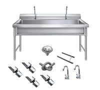 Fregadero multiusos de acero inoxidable de alta resistencia, de una sola cuba, para lavar ropa, ideal para la limpieza de mascotas y el manejo de peces grandes(Hot+cold faucet,120cm/47.24in)