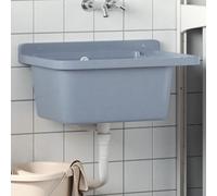 Fregadero Mural Utilitario de Resina, Compacto y Práctico con Rebosadero y Jabonera, Fregadero de Cocina, lava loucas cozinha, Lavadero Pila Exterior, kitchen sink, Gris, 60x40x28 cm