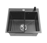 Fregadero negro 45 x 40 x 20 cm, fregadero antracita de acero inoxidable, moderno fregadero empotrable rectangular, fregadero de cocina con orificio para grifo, fregadero para armario bajo a partir de