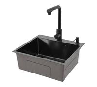 Fregadero negro, 50 x 45 cm, 1 lavabo con grifo extraíble, juego de escurridor, dispensador de jabón y escurridor, para sótanos, bares y cocinas