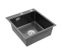 Fregadero negro de 45 x 45 cm, fregadero de cocina rectangular de acero inoxidable, fregadero de cocina de alta calidad, 1 cuenco, lavabo espacioso para bares, cocinas, etc.