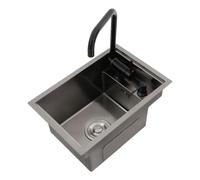 Fregadero oculto de 45 x 30 x 23 cm, 1 lavabo con cubierta, fregadero rectangular, fregadero empotrable con grifo plegable giratorio 360°, fregadero de acero inoxidable 304 para cocina, bar, cafetería