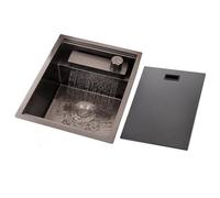 Fregadero Oculto De Cocina: Fregadero De Encimera De Acero Inoxidable Con Panel De Cubierta De Grifo En Cascada, Fregadero Mini Bar Lavabo Empotrado Lavar Verduras.(35 * 45 * 22cm)
