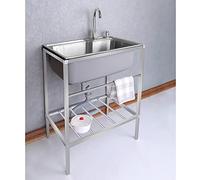 Fregadero para Exterior, Sistema De Cocina, Jardín Pequeño, Jardinería Inoxidable, Grifo De Acero Montado En La Pared con Soporte para Basura, Adecuado para Una Instalación Simple A Prueba De Herrum