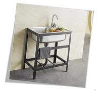 Fregadero para exteriores, fregadero de cocina de un solo cuenco, fregadero de acero inoxidable con grifo, estante, fregadero vertical para restaurante, exterior, interior, garaje, patio trasero
