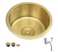 Fregadero Pequeño De 32/36/40 Cm Hermoso Fregadero De Cocina Redondo De Acero Inoxidable Dorado Lavaplatos Para Bar De RV Lavabo De Un Solo Tazón Para Baño De Restaurante(36 * 36 * 19cm)
