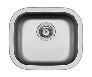 Fregadero pequeño de acero inoxidable, 46,5 cm, 1 platillo sin agujero para grifo, para armarios inferiores, ancho 45 cm