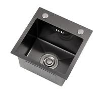Fregadero Pequeño De Un Solo Seno con Sifón Y Escurridor, Práctico para Despensa, Estudio, Bar, Panel De Acero Inoxidable De 3 Mm.,Black-30 * 45 * 22cm