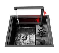 GOKEUEKDY Fregadero pequeño Oculto de un Solo Cuenco en Color Negro para Barra - Doméstico y Comercial, Ahorra Espacio, Fregadero pequeño con Grifo elevable para lavavasos (45 x 38 x 22 cm)