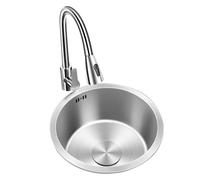 Fregadero Pequeño Redondo De Acero Inoxidable Plateado, De Una Cubeta, Bajo Encimera, Para Barra Y Caravana, Con Grifo Extraíble, Fácil De Limpiar Para Apartamentos(36 * 36 * 18.5cm)