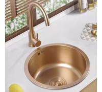 Fregadero Pequeño Redondo Dorado Fregadero De Acero Inoxidable Fregadero De Cocina Empotrado Fregadero De Cocina Mini Fregadero Individual con Accesorios (S : 36 * 36 * 18cm)