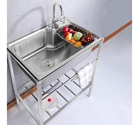Fregadero pie libre Fregadero de un seno,Acero inoxidable Fregadero utilitario con grifo,fregaderos de cocina con escurridor, para garaje, Restaurante, Cocina, Cuarto de lavado, Interior Exterior ( Co