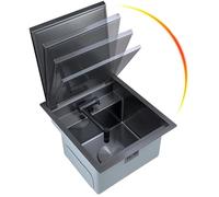 Fregadero plegable de acero inoxidable con grifo, multifunción, cuadrado, para bares, autocaravanas y autocaravanas (30 x 39 cm), diseño de ahorro de espacio