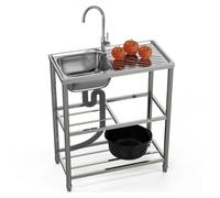 Fregadero Portátil 100x50 cm fregadero cocina 1 seno Fregadero Jardin Exteriorcon Grifo Mesa de Trabajo Fregadero Comercial de Acero Inoxidable para Cocina Restaurante Garaje Jardín