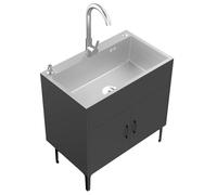 Fregadero portátil blanco/negro con gabinete, fregadero de cocina de acero inoxidable de un solo cuenco, juego de tocador de baño con grifo, muebles montados en la pared para soluciones de ahorro de