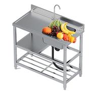 Fregadero portátil de 1 compartimento con colador for garaje, restaurante, cocina, lavandería, exteriores(100x50x85cm)