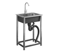 Fregadero portátil de acero inoxidable con grifo, lavabo de mano de un solo tazón para exteriores, para cocina, patio trasero, garaje, de pie, 60 x 45 x 75 cm