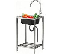 Fregadero portátil de acero inoxidable para exteriores con grifo caliente y frío, fregadero de un solo tazón para cocina, lavandería, garaje, uso comercial, incluye estante Stora