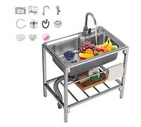 Fregadero portátil de acero inoxidable para uso en interiores y exteriores, resistente con grifos, fácil de limpiar e instalar, perfecto para el hogar, cocina, bar y catering